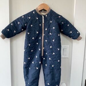 Navy Quilted Baby Jumpsuit with Flower Pattern